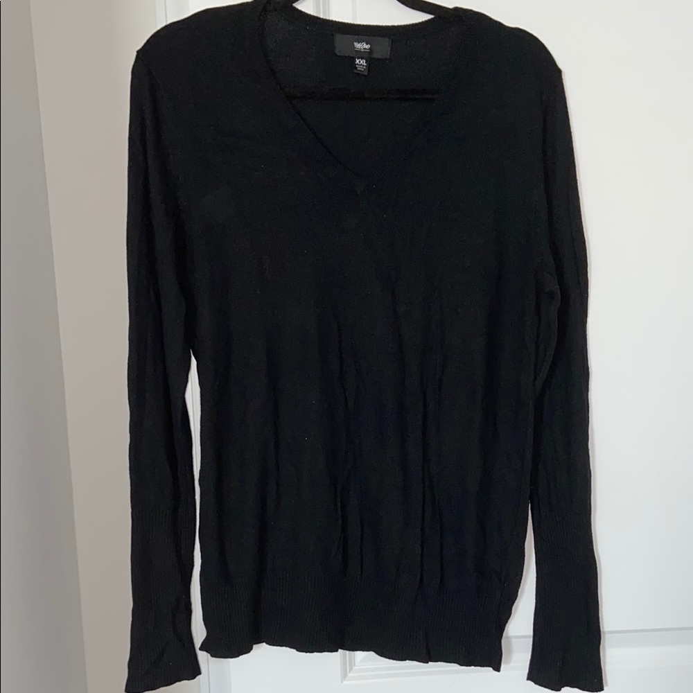 Mossimo Black V-Neck Sweater Lightweight Knit